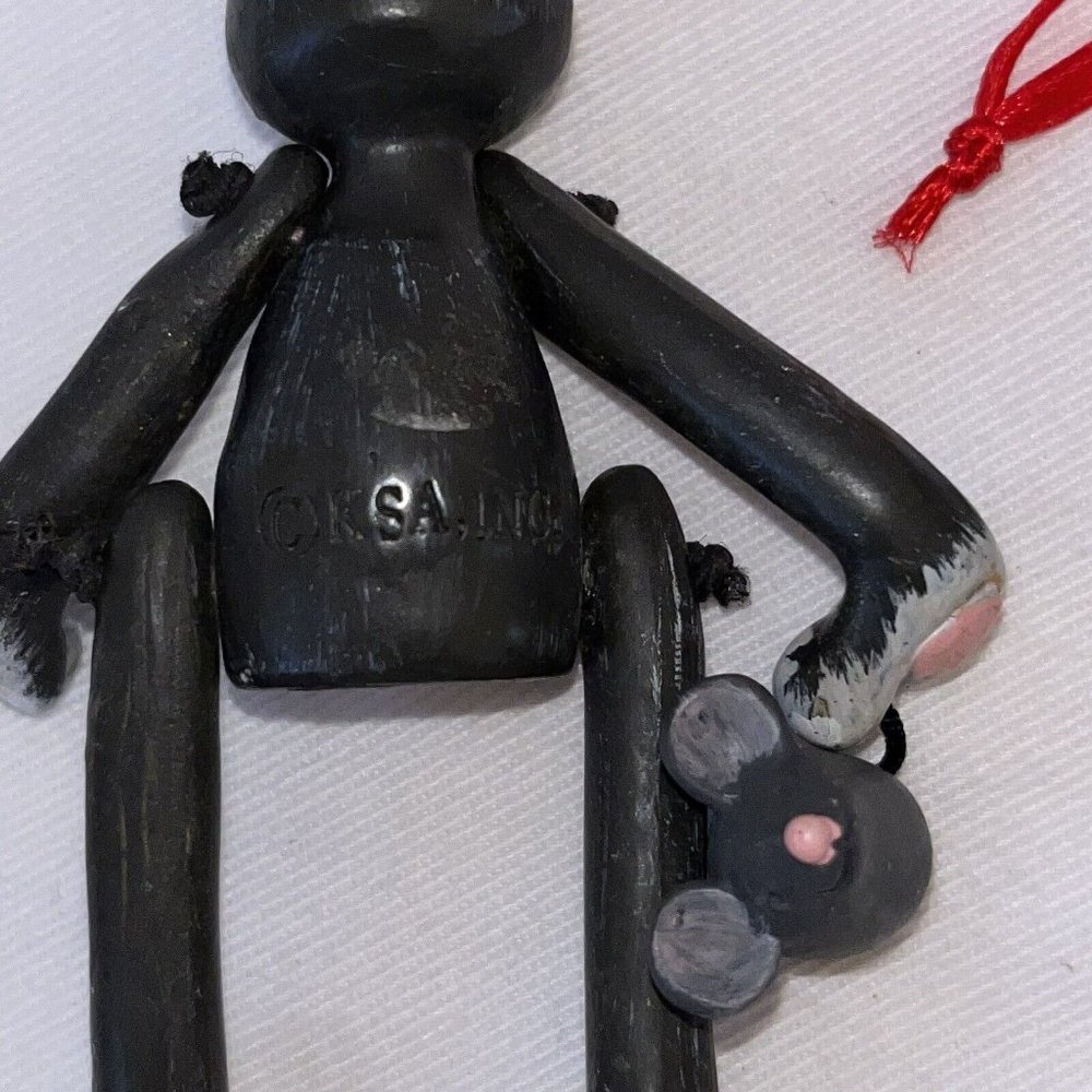 cat ornaments grey sitter dangle legs heart with mouse Set of 2 Approx 4 Inches - Picture 10 of 12